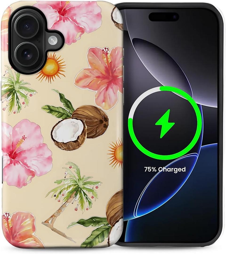 Case for iPhone 16 Plus [Compatible with MagSafe], Matte Soft Silicone + Hard PC Anti-Scratch Shockproof Protective 2-in-1 Case for Women Men - Summer Collage