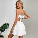 Womens Sleeveless Spaghetti Strap Layered Ruffle Mini Dress Square Neck Flowy A-Line Cocktail Party Dress (White, S)