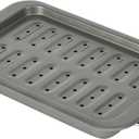 GoodCook Everyday Broiler Baking Pan with Built-in Handles Nonstick Warp-Resistant Heavy-Gauge Steel Construction Even-Heating Oblong Pan with Drip Rack, 7x11-Inch, Gray