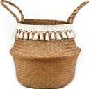 Boho Woven Seagrass Belly Basket for Storage Plant Basket or Toy Basket Living Bathroom (Large, Beige)