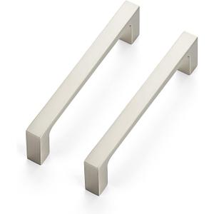 Ravinte 5 Pack Solid 4 Inch Square Cabinet Handles - Brushed Nickel Drawer Pulls - Kitchen Hardware (4" Hole Center)