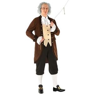 Morph Benjamin Franklin Costume With Wig Founding Fathers Costume Adult Colonial Outfit Men Ben Franklin Outfit Men 2XL