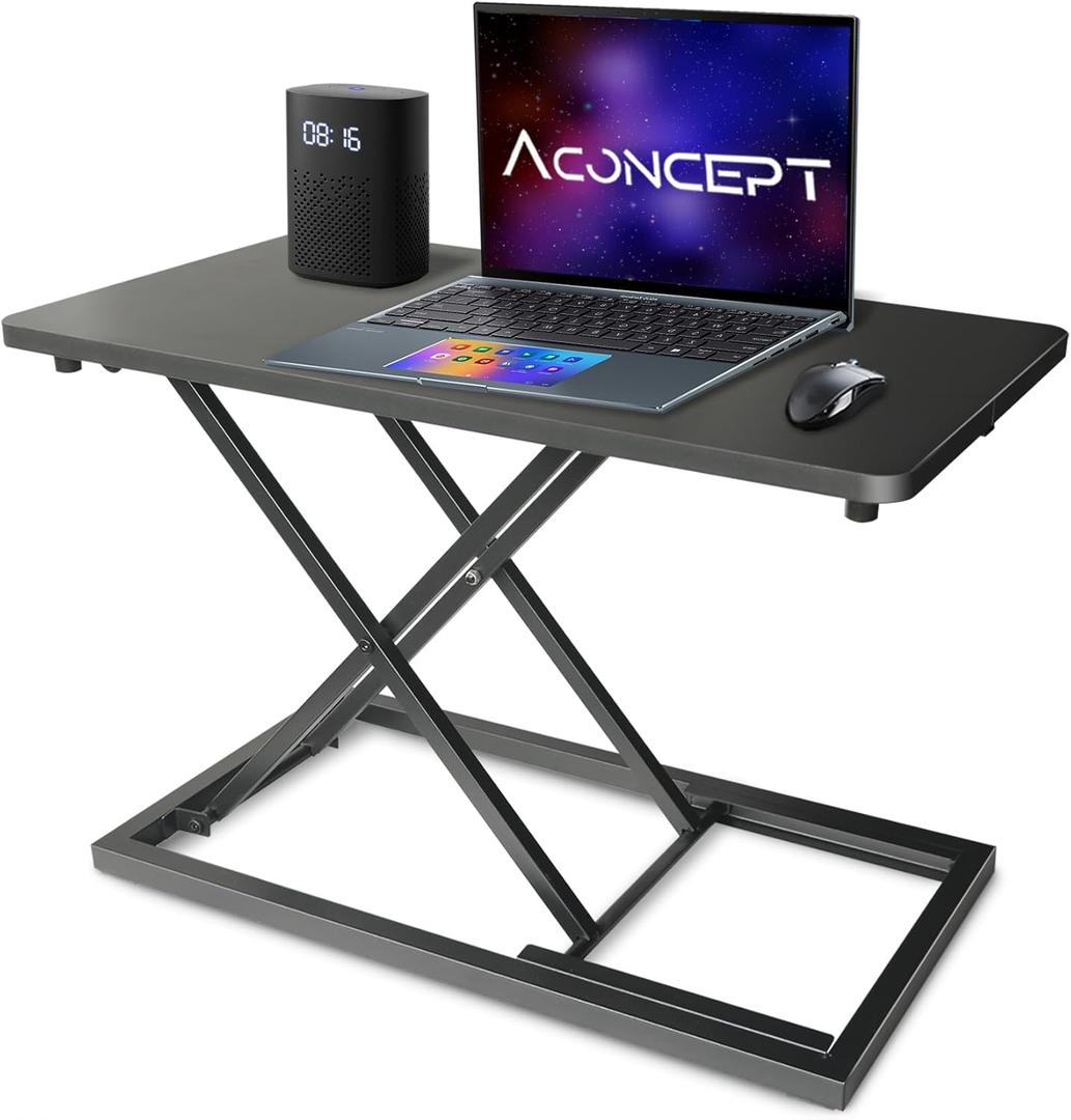 Aconcept Extra-Slim 24 x 14 inch Black Lift Standing Desk Converter, Manual Adjustable Height Sit Stand up Desk Riser, Compact for Monitor or Laptop Workstation