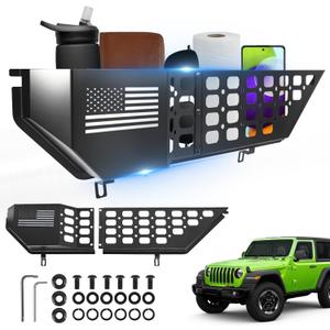 Metal Front Door Storage Pockets for Jeep Wrangler, Door Side Insert Organizer Box for Jeep Wrangler JL 4XE 2018-2024 & Gladiator JT Interior Doors Storage Expansion Accessories 2PCS