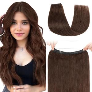 S-noilite Halo Hair Extension Invisible Wire in Real Remy Human Hair Extensions with Clips Adjustable Hidden Wire in Hair Extension for Women 16 inch Dark Brown