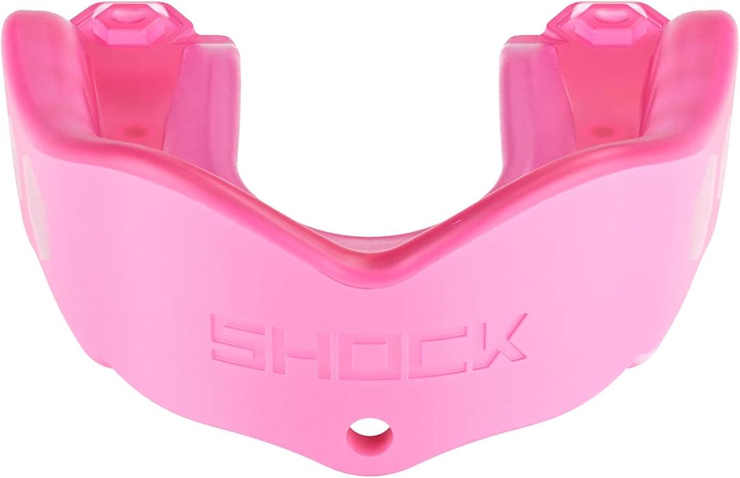Shock Doctor Mouth Guard Sports, Hockey, Lacrosse, Baseball, Wrestling Moutguard, Gel Max Heavy Duty Protection & Custom Fit, Football Mouth Guard with Strap, Adult & Youth Mouthguard (Pink)