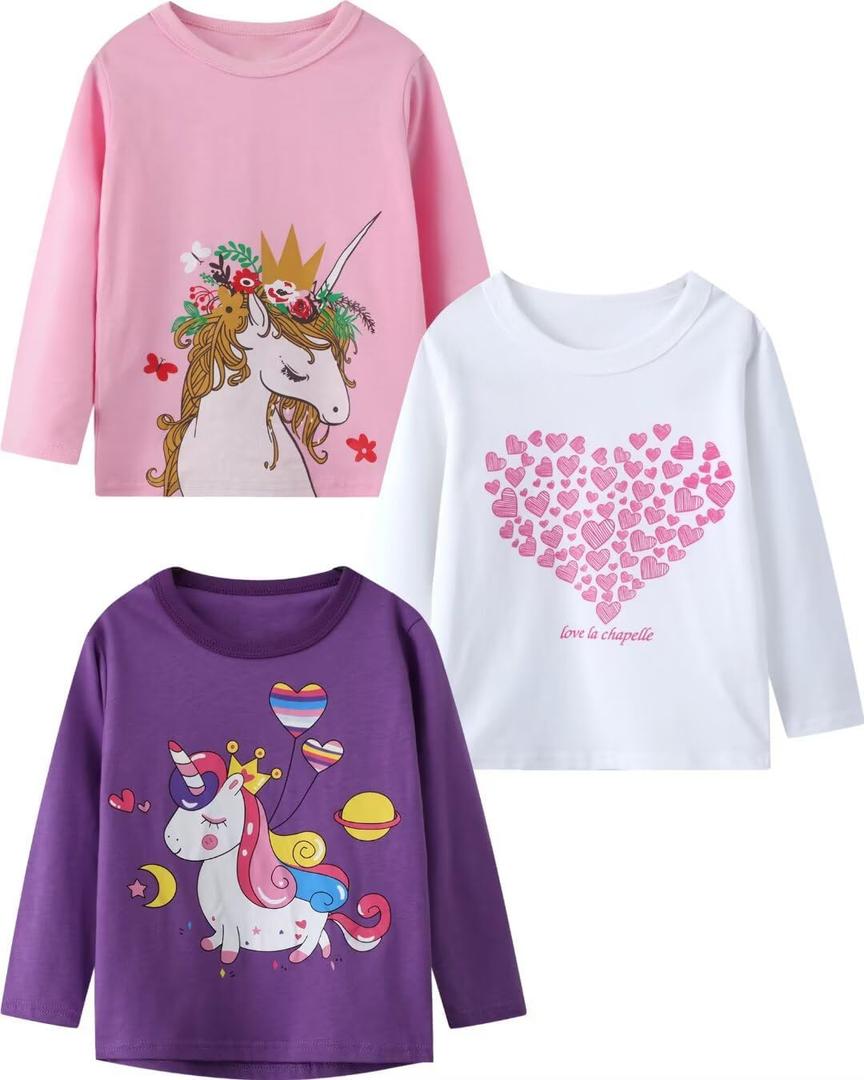 Toddler Girl Long Sleeve T-Shirts Kids Cotton Fall Top Crewneck Clothes 2-7 Years