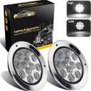Partsam 2PCS 12 LED White 4" Round Backup Reverse Lights Marker w/Stainless Rings Sealed