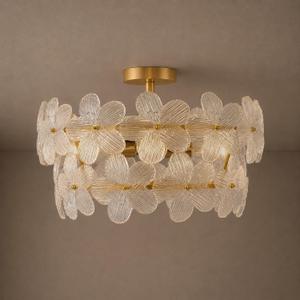 Hamilyeah 20" Gold Semi Flush Mount Ceiling Light Fixture, Modern Flower Glass Chandelier for Bedroom, Dining Room, Kitchen, Bathroom, Living Room
