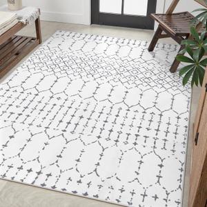 Lahome Moroccan 8x10 Rugs for Living Room - Non-Slip Washable Ultra-Thin Large Rug for Dining, Modern Geometric Print Indoor Soft Carpet for Bedroom Office, White