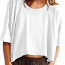 Tankaneo Womens Oversized T-Shirts Cropped Summer Casual Short Sleeve Loose Fit Tee Tops, White Size L
