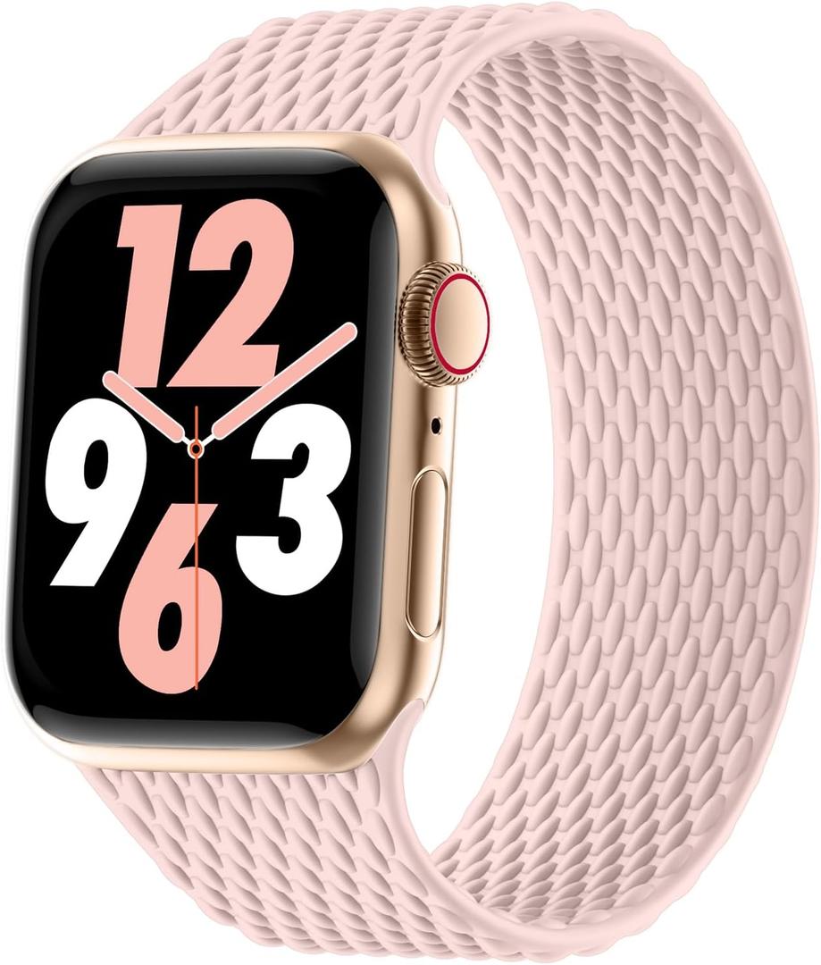 Silicone Braided Solo Loop Compatible with Apple Watch Band 38mm 40mm 41mm 42mm 44mm 45mm 46mm 49mm, Stretchy Elastic Sport Strap Compatible for iWatch Series 10/9/8/7/6/5/4/3/2/1/SE/Ultra/Ultra 2 (Sand Pink)
