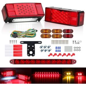 12V LED Trailer Light Kit,IP67 Waterproof Utility Boat Trailer Lights, Rectangular Brake Stop Turn Lights with License Plate Light, Brake Light Bar & Side Marker Lights, DOT Compliant
