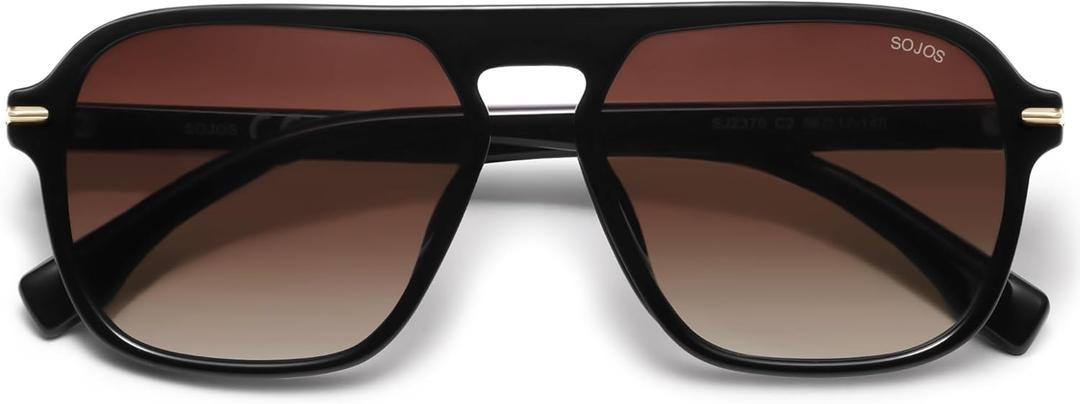 SOJOS Retro Aviator Polarized Sunglasses for Men Women Trendy Vintage Square Pilot Mens Shades SJ2370 (Black Frame Brown Grading Lens)