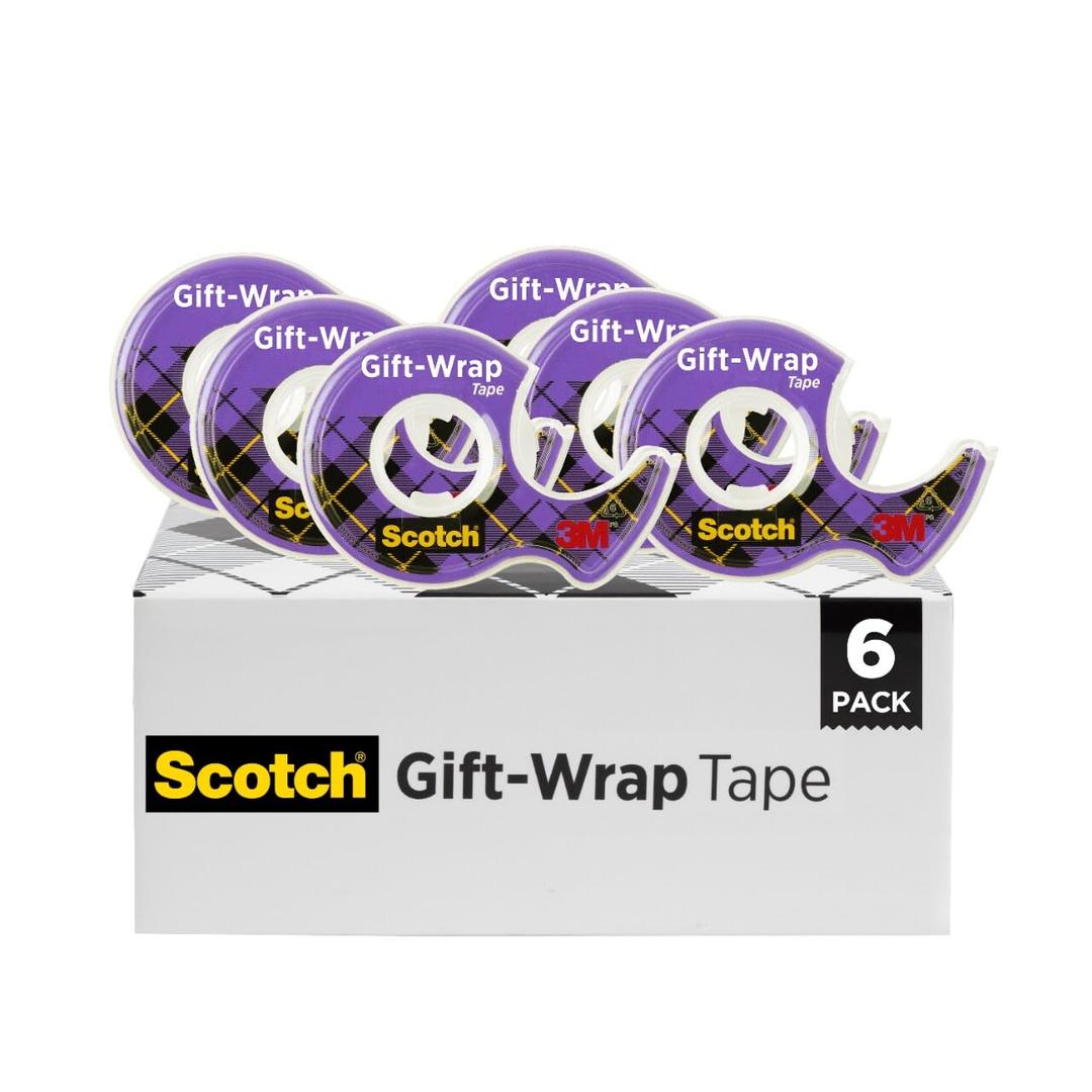 Scotch Gift Wrap Tape, Invisible, Holiday Gift Wrapping Supplies for Christmas Presents and Gift Bags, 0.75 in. x 650 in., 6 Tape Rolls with Dispensers