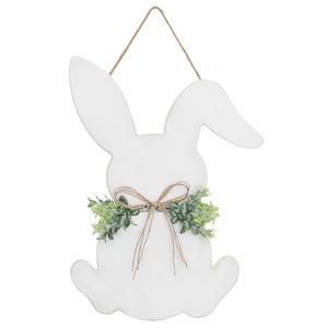 YoleShy Easter Decoration Door Wreath for Front Door Wall Decor - Wooden Easter Bunny Hanger Sign with Bow for Rustic Spring Party Home, 16.1 x 11.81 Inch
