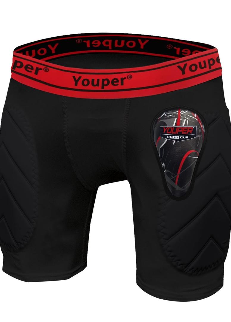 Youper Boys Youth Padded Sliding Shorts with Soft Protective Athletic Cup for Baseball, Football, Lacrosse (Black, Youth Small)