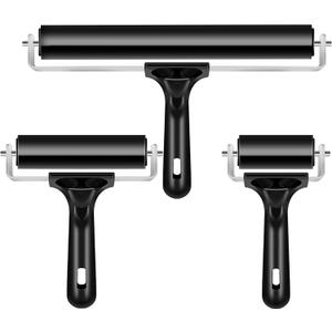 3 Pack Printmaking Brayers - Premium Brayer Rollers for Crafting, Hard Rubber Roller Brayers, Vinyl Roller Ink Paint Brush for Wallpapers Stamping Gluing Application (2.4, 4, 7.9) (Black)