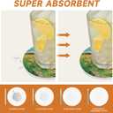 2 x Van Gogh Painting Style Coasters Set of 6 with Holder and Cork Base-4in Absorbent Ceramics Art Coaster for Tabletop Protection Drink Coasters-Coffee Table,Home Decor-Housewarming Gifts for New Home