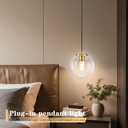 KoKo&Yukina 8" Globe Pendant Light Gold Plug in Pendant Light Adjustable Hanging Lights with Plug in Cord Brushed Gold Finished with Clear Glass Lampshade for Bedroom Kitchen IslandBulb Included