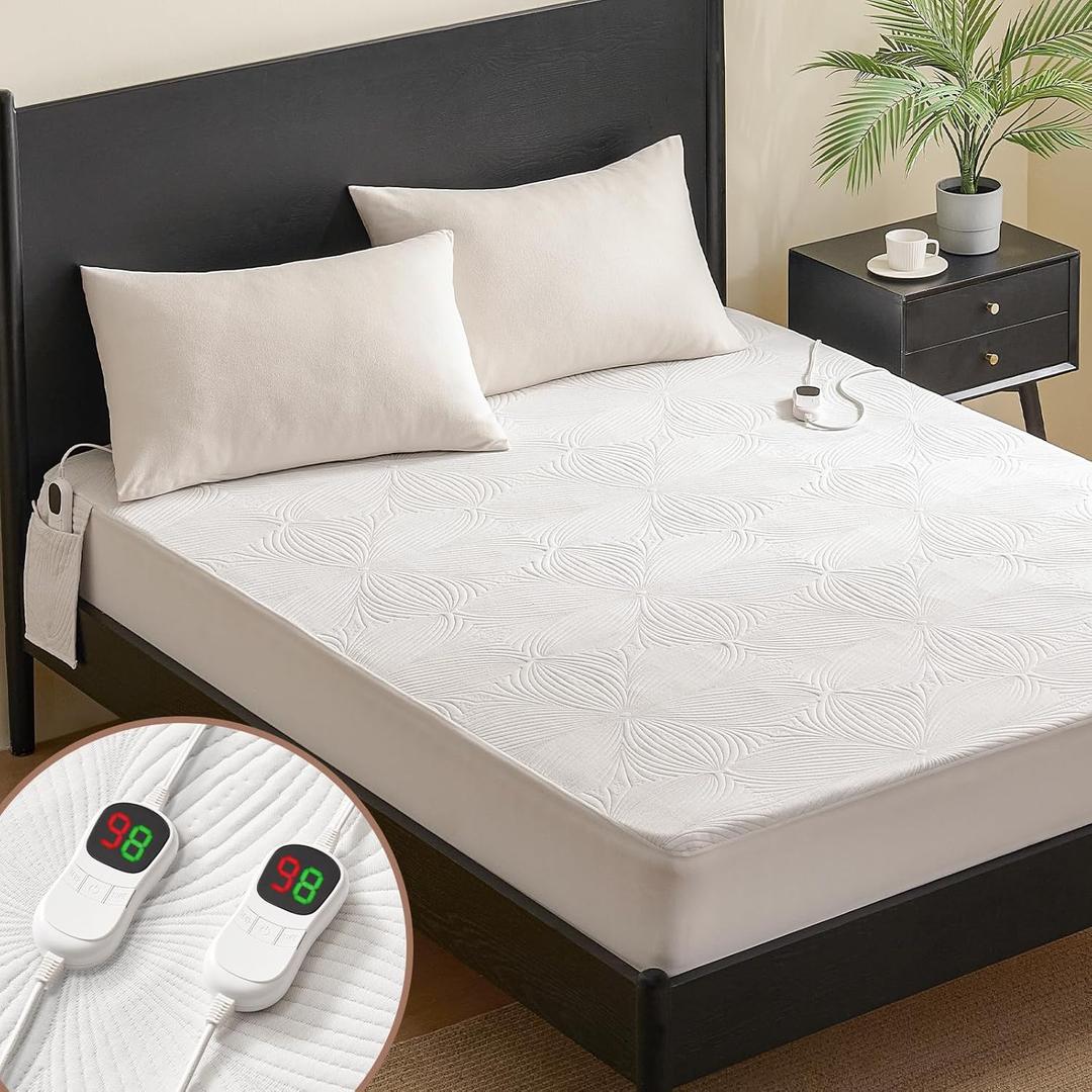 Homemate Heated Mattress Pad Queen Size - 3D Knitted Jacquard Electric Mattress Pad Queen Bed Warmer with Dual Controller, 10 Heated Setting - Auto Off 8 Hours, Fit Up to 30 Inch, 80"x60"
