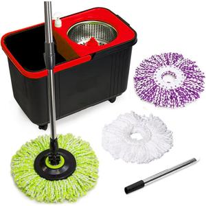 Simpli-Magic 360 Spin Mop and Bucket with Wringer 3 High-Absorbent Microfiber Washable Heads, Soap Dispenser Spinning Mop and Bucket Set for All Types Floor Cleaning