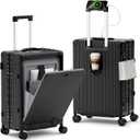 Carry on Luggage, Zipperless Suitcase, Front Pocket, Black, 20 in