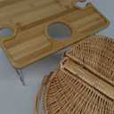 Picnic Basket with Foldable Champagne Table Kit, Handmade Wicker Basket with Lid Handle Portable Bamboo Tray Table for 2 Outdoor Camping Picnic Champagne Set Gift for Couples (Black and White)