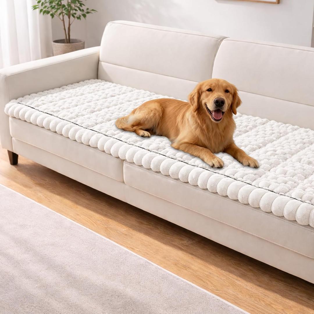 Couch Cover for Dogs Washable,Non Slip Fuzzy Durable Couch Covers for 3 Cushion Sofa Pet Friendly Sofa Cover Dog Thick Soft Slipcovers Protector Couches Mat Bed (Beige, 27.6" x 70.9"/70 x 180cm)