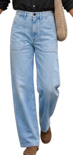 Sxidecgqi Women's Wide Loose Straight Leg Jeans Trendy High Waisted Jeans for Women Baggy Denim Pants with Pockets L