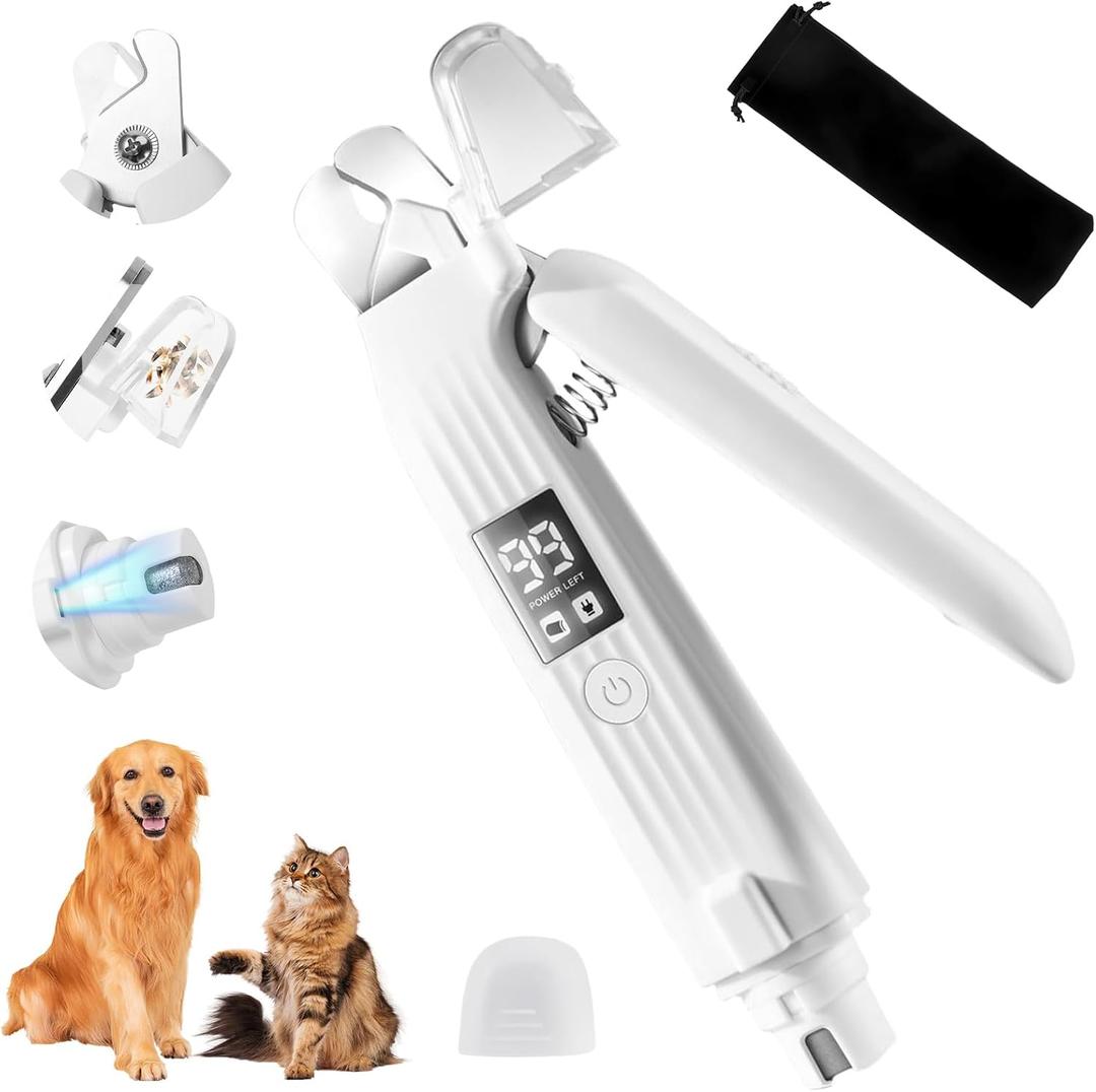 2 in 1 Dog Nail Clippers an Nail Grinder Pet Trimmers for Dogs Cats Claw Nail Care Tool USB Rechargeable Dogs Nail Trimmer with LED Lights and Storage Bag Low Noise Pet Electric Grinder