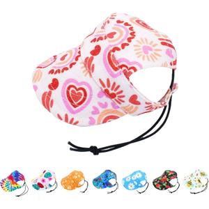 Dog Sun Hat Baseball Cap for Small Dog with Ear Holes Adjustable Drawstring Waterproof UV Protection Heart Pink, S