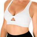 YUNOGA Women's Workout Push Up Bras Twist Front Cropped Yoga Bra with Removable Pads and Supportive Criss Cross Back (White)