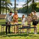 Anbte 4-Fold Grill Table, 3 Adjustable Height Max 27.5", 46" X 16", Black, 45.67"L x 16"W x 27.5"H