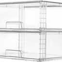 Vtopmart 2 Pack Large Stackable Storage Drawers,Easily Assemble Clear Acrylic Bathroom Closet Undersink Organizers,Plastic Storage Bins for Cabinet,Kitchen Pantry,Medicine Organization