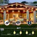 60FT Solar String Lights Outdoor Waterproof with Remote Control Solar Patio Lights 15+2 shatterproof LED Bulbs for Porch Garden Market Bistro Patio Backyard Fence