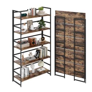 BHG Vintage Multifunctional Folding Bookshelf, No-Assembly Plant Stand Storage Rack Shelves for Home Office, Size: 5-tier Wide
