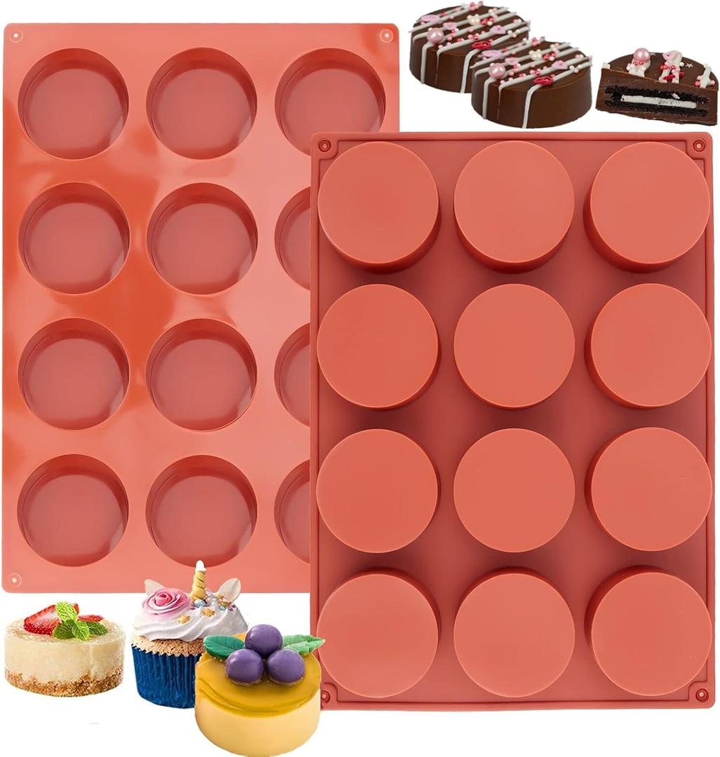 Ocmoiy 2 Inch Ore Mold Round Silicone Molds for Chocolate Covered Ore Cookie, Mini Cake, Candy, Dessert, Jelly, 24 Cups Cylinder Baking Mold Set of 2