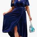 BerryGo Women's Velvet V Neck Wrap Semi Formal Dress Cocktail Party Maxi Dress for Wedding Guest Medium