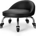 Rolling Stool with Backrest Low Height Rolling Stool with PU Leather, Roller Stool Chair, Roller Seats for Home, Office, Garage, Shop, Library (2"h Casters)