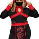 Spooktacular Creations 2 Pcs Ninja Costume Women, Halloween Ninja Costume Adult with Mask for Halloween Party Cosplay (Black, XXL)
