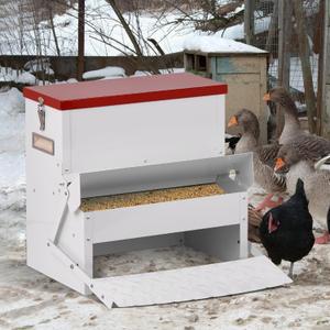 Automatic Chicken Feeder No Waste 25lbs Treadle Chicken Feeder Galvanized with Rat Proof Cover and Weatherproof Lid for Fowl,Pheasants,Duck and Roosters
