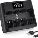 Tenergy TN486U 5-Bay Universal Battery Charger with LCD, Micro USB/Type C Input, for AA, AAA, C, D, and 9V Rechargeable Batteries