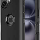 Jiunai for iPhone 16 Plus Case Heavy Duty Strong Shockproof Port Protection Dustproof Screenless Dual Layer Tough Non Slip Protective Cover Rugged Phone Case for iPhone 16 Plus 6.7'' Men Women Black