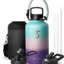Trebo Water Bottle 64oz with Paracord Handle, Half Gallon Large Double Wall Vacuum Stainless Steel Insulated Water Jug with Straw Spout Handle Lids, Leakproof Keep Cold & Hot Ombre:Hydrangea