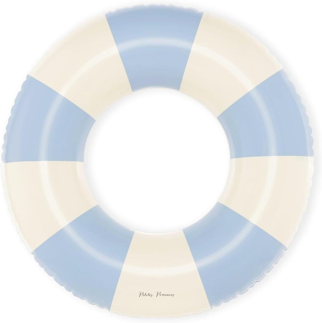 Petites Pommes Pool Tube for Kids & Toddlers - Durable Inner Tube, Handprinted Classic Striped Design Pool Float Ring, Soft Comfort Seaming, Packable Floats for Travel, Light Blue, 24 inch,(3-6 Years)