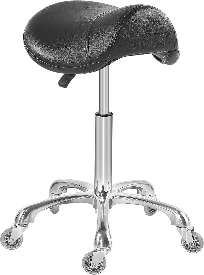 Antlu Saddle Stool Chair for Massage Clinic Spa Salon Cutting, Saddle Rolling Stool with Wheels Adjustable Height (Black), Without Backrest