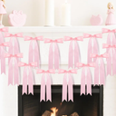1Pcs Pre-Strung Pink Bow Garland Banners - 6.6ft Sweet Party Hanging Decorations for Coquette Birthday, Bridal Shower, Wedding, Engagement, Bachelorette, Baby Shower Supplies