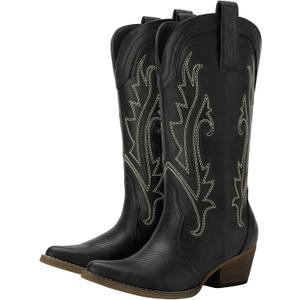 HISEA Rollda Cowboy Boots for Women, Cowgirl Boots, Comfortable Western Boots with Pointed Toe Stitched Embroidery for Country Concert Dancing Wedding Traveling Daily Outfits
