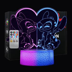 Stitch Night Light for kids: Two-Color Lighting Effects, 32 Changing 3D Illusion LED Lamp with Remote & Touch Control,Stitch Gifts for Girls,Boys,Cute Bedroom Decor for Birthday Christmas Party